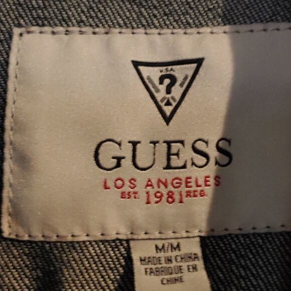 Guess Zipper Down distressed jean denim jacket  Sz M - Picture 3 of 9